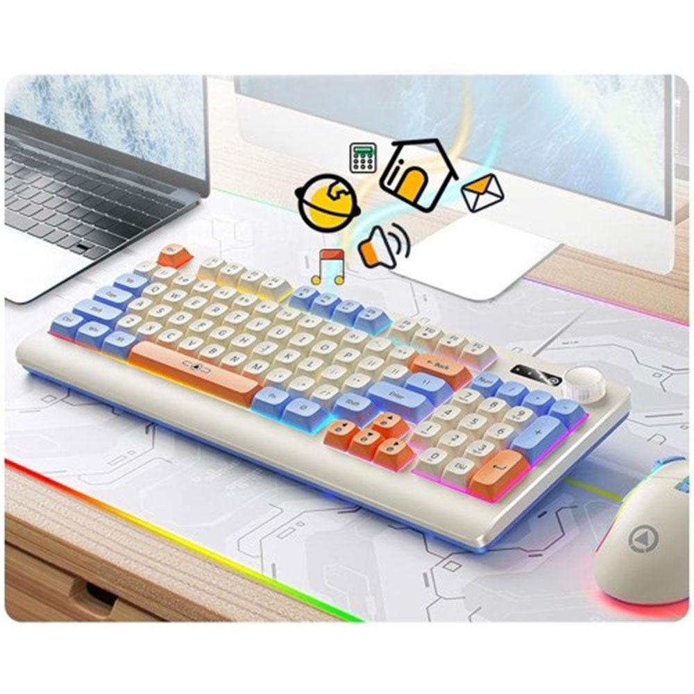 Kabelgebundene USB Gaming Tastatur Mechanisches Keyboard (QWERTY) mit Zahlenblock und RGB Beleuchtung inkl. USB-Maus - Grau
