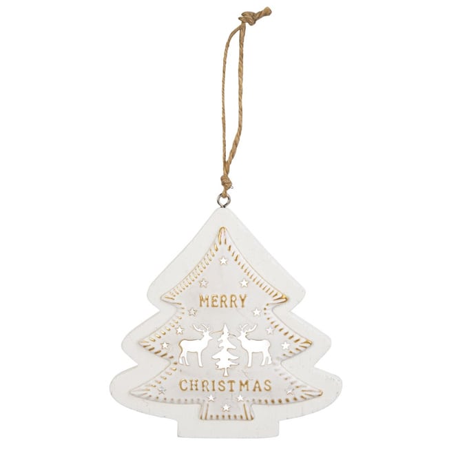 Dekohänger Baum - Merry Christmas - weiß/braun/gold - ca. 11 cm