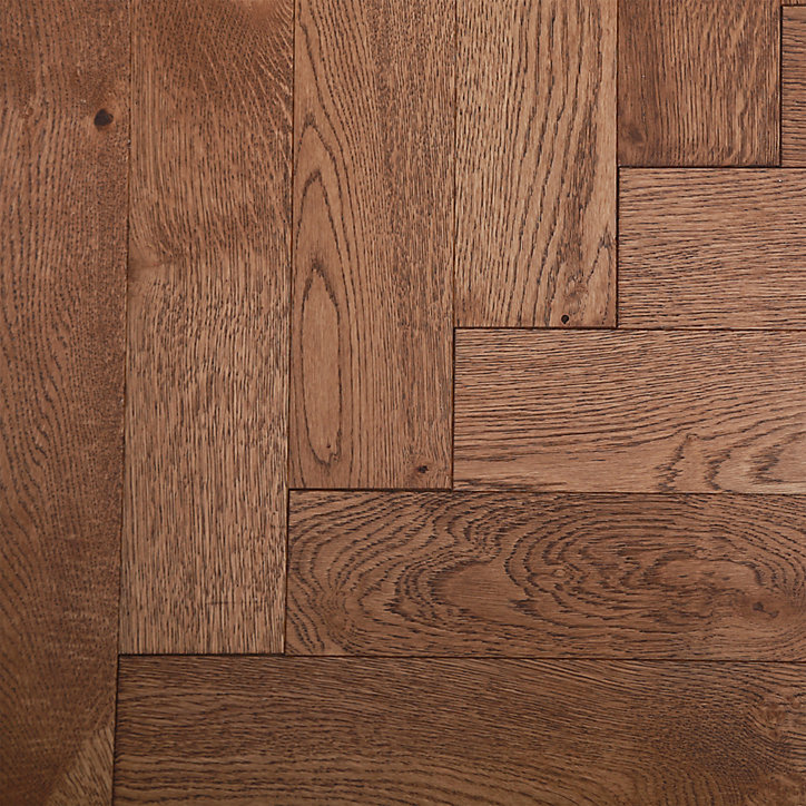 Parquet contrecollé clipsable Skara bâtons rompus en chêne huilé brun rustique