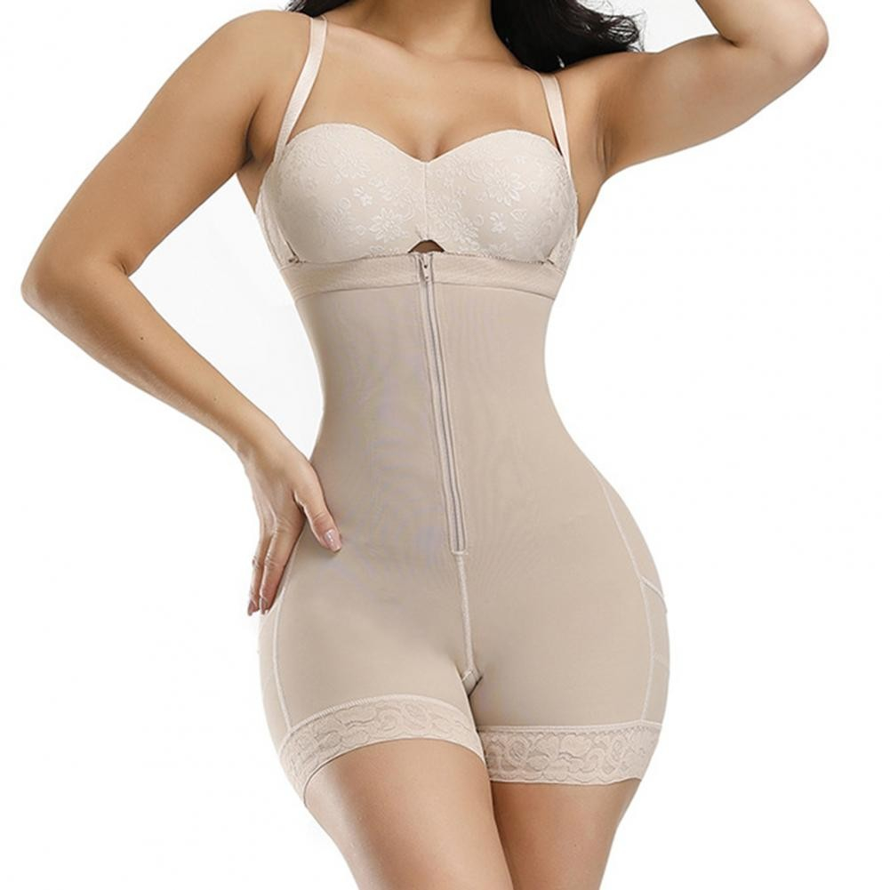 (Gr. M) Damen Body Former Shapewear Bauchweg Unterwäsche Hohe Korsett Taille   Träger - Nude