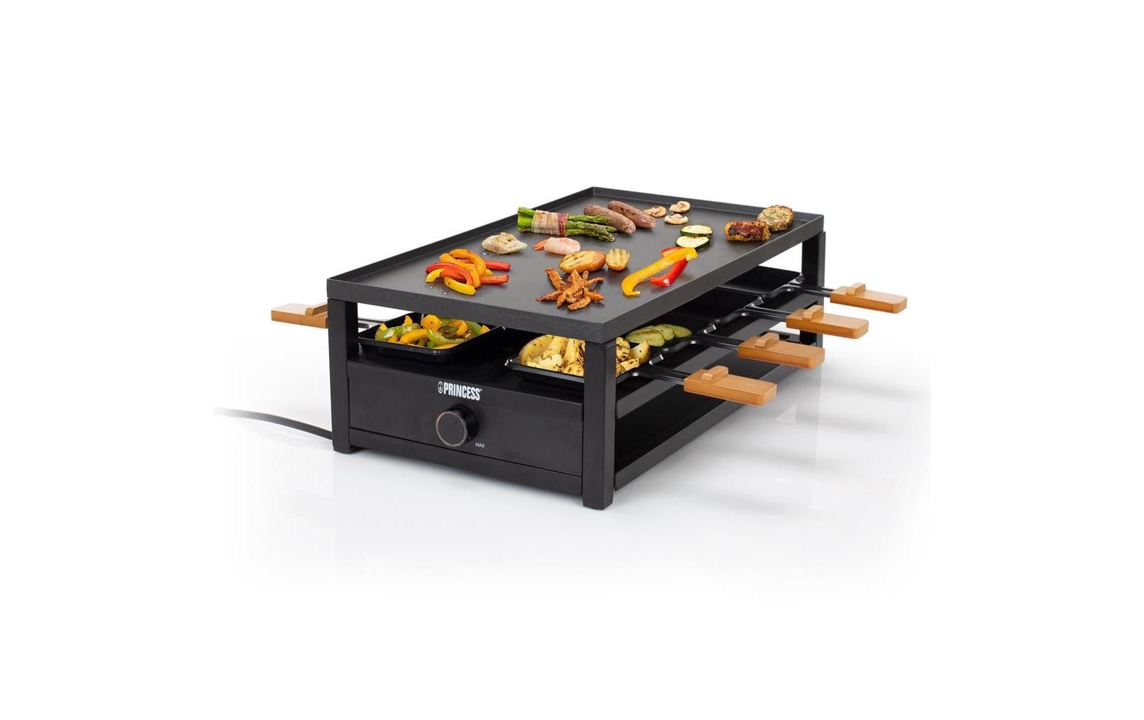 PRINCESS Raclette »Black Steel« 8 Stk. Raclettepfännchen 1.300 W Holzart: Bambus (China)