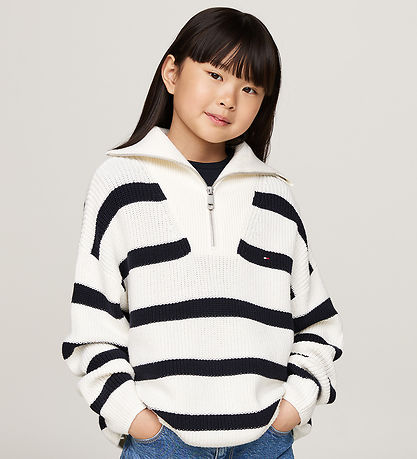 Tommy Hilfiger Bluse - Strick - Halber Reißverschluss - Blue Str