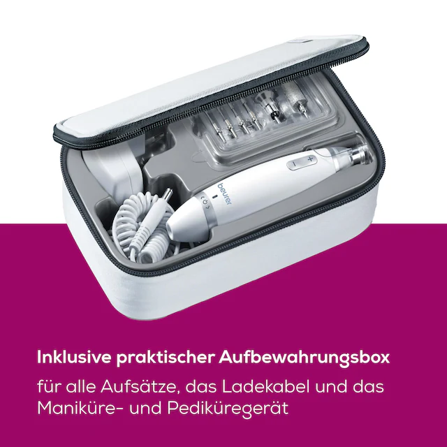 BEURER Maniküre-Pediküre-Set »MP 62 elektrische Nagelfeile für Maniküre und Pediküre zuhause« Mit 10 Aufsätzen, LED-Licht und Aufbewahrungstasche