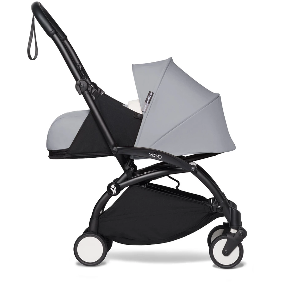 BABYZEN Kinderwagen YOYO2 0+ Black mit Neugeborenenaufsatz und Textilset Stone