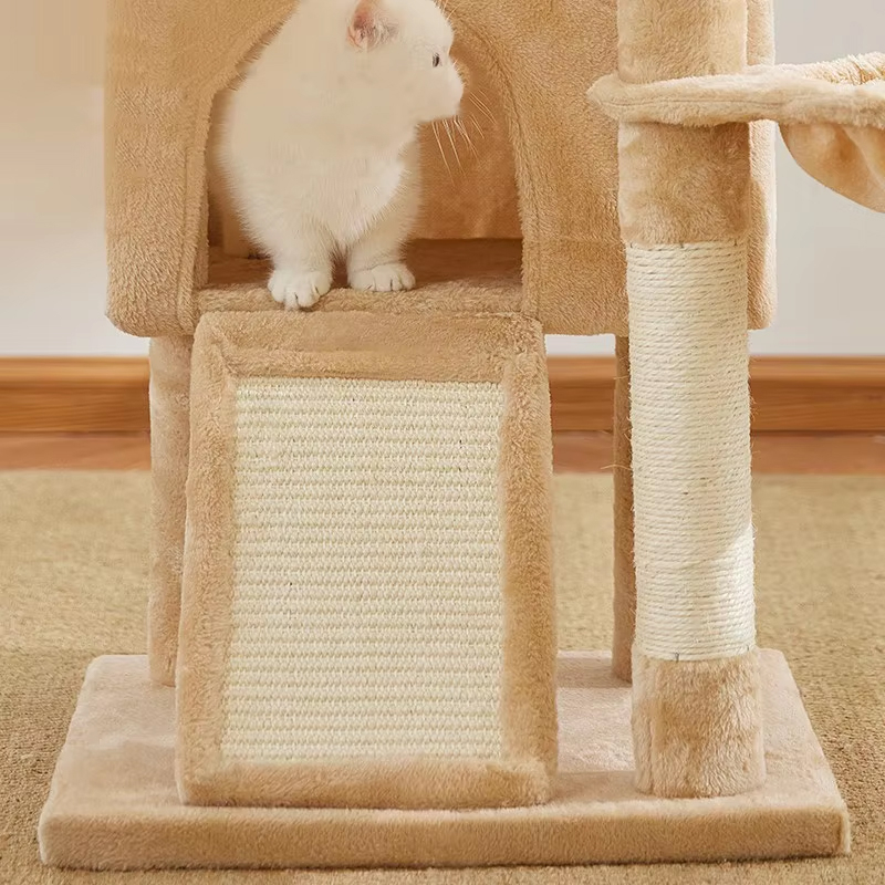 (89cm) Katzen Baum Sisal Kratzsäulen mit Häuschen / Hängematte / Aussichts Plattform / Spiel Ball - Braun