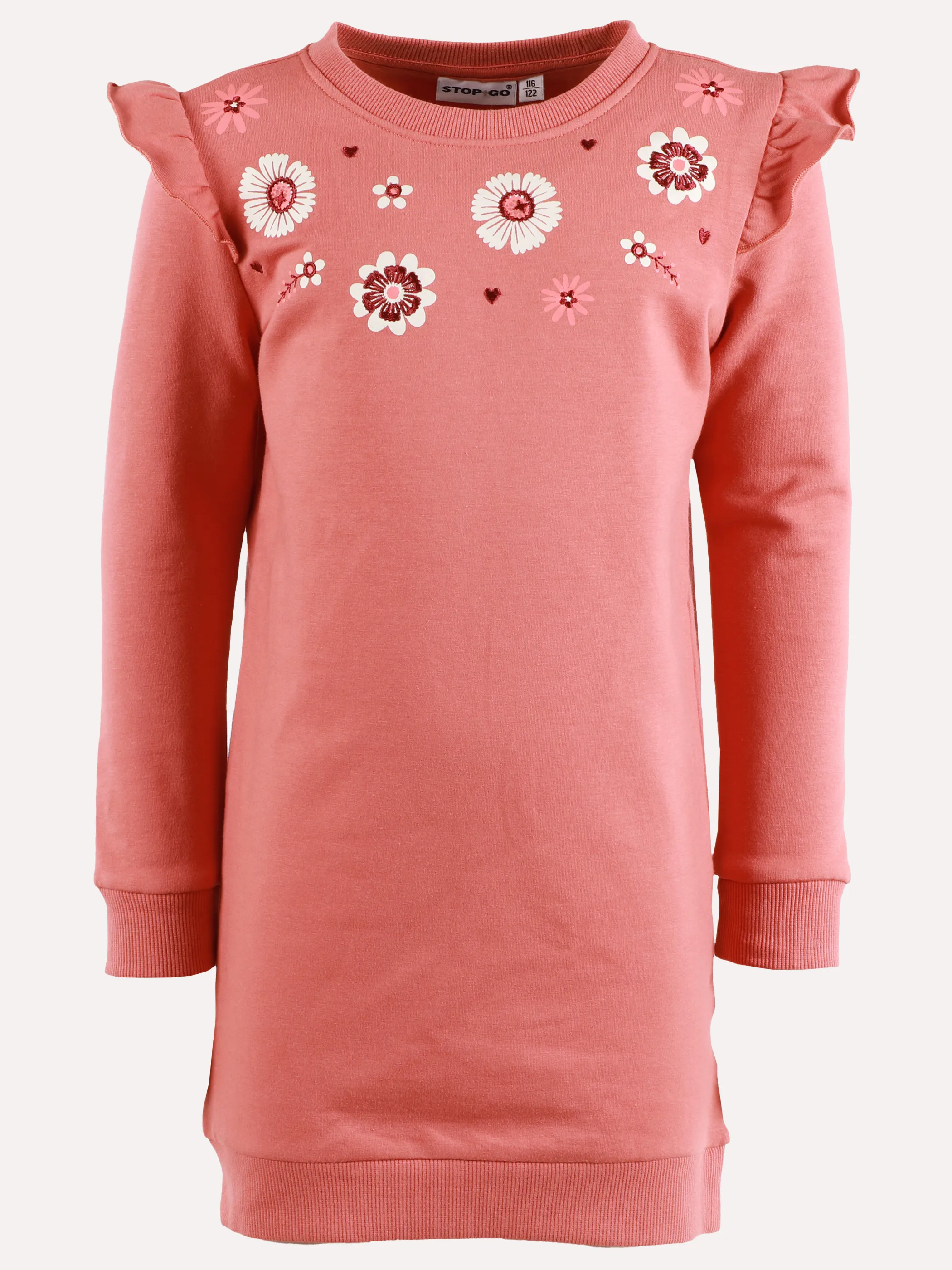 Mädchen Sweatkleid mit Blumenprint und Herzchenstickerei