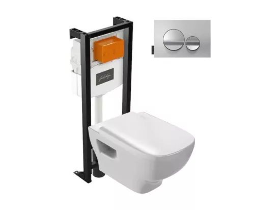 Pack WC suspendu sans bride JACOB DELAFON Struktura+ bâti-support + plaque Chrome brillant/Chrome mat