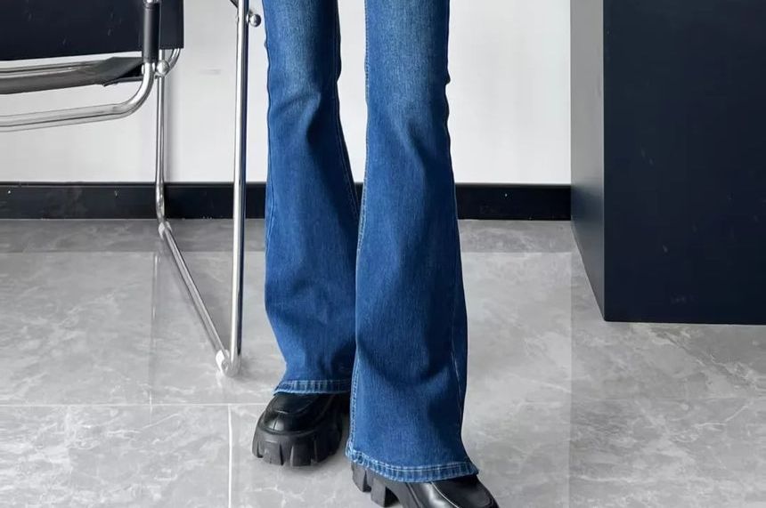 Reknovine - High Waist Washed Bootcut Jeans
