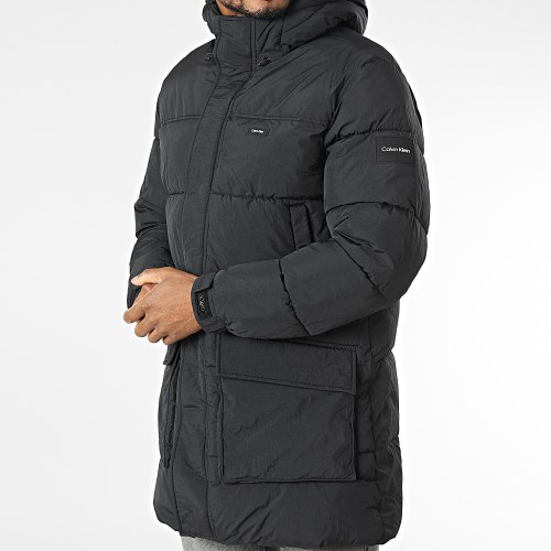 Doudoune Longue Capuche Crinkle Nylon 2228 Noir