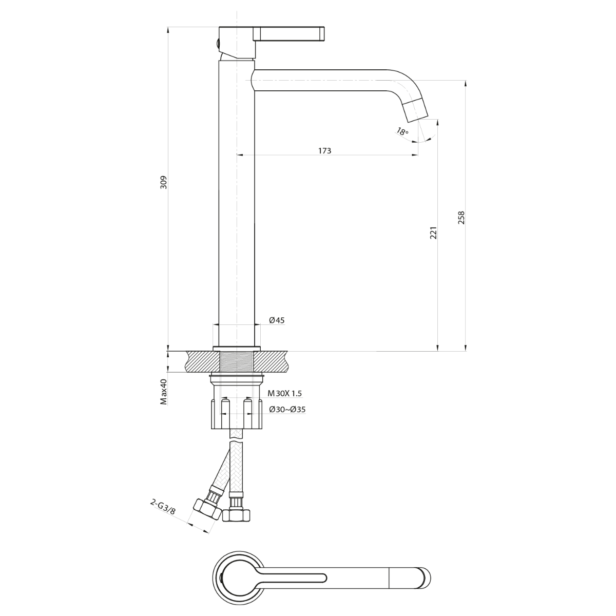 Sapho Iconic wastafelkraan met gebogen uitloop 31cm chroom