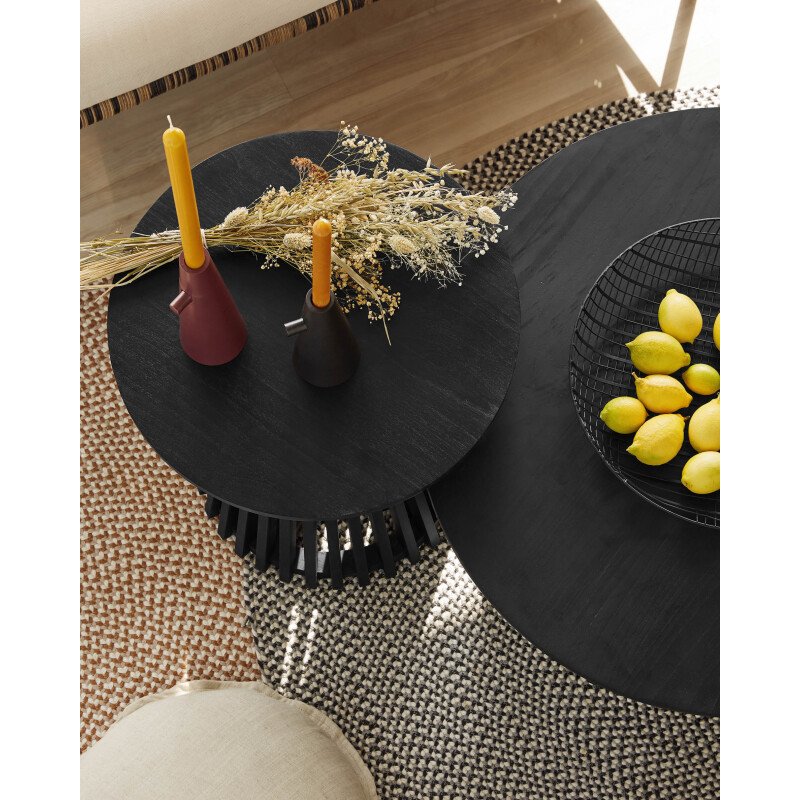 Table d’appoint Jeanette en bois de Mindy massif noir Ø 50 cm
