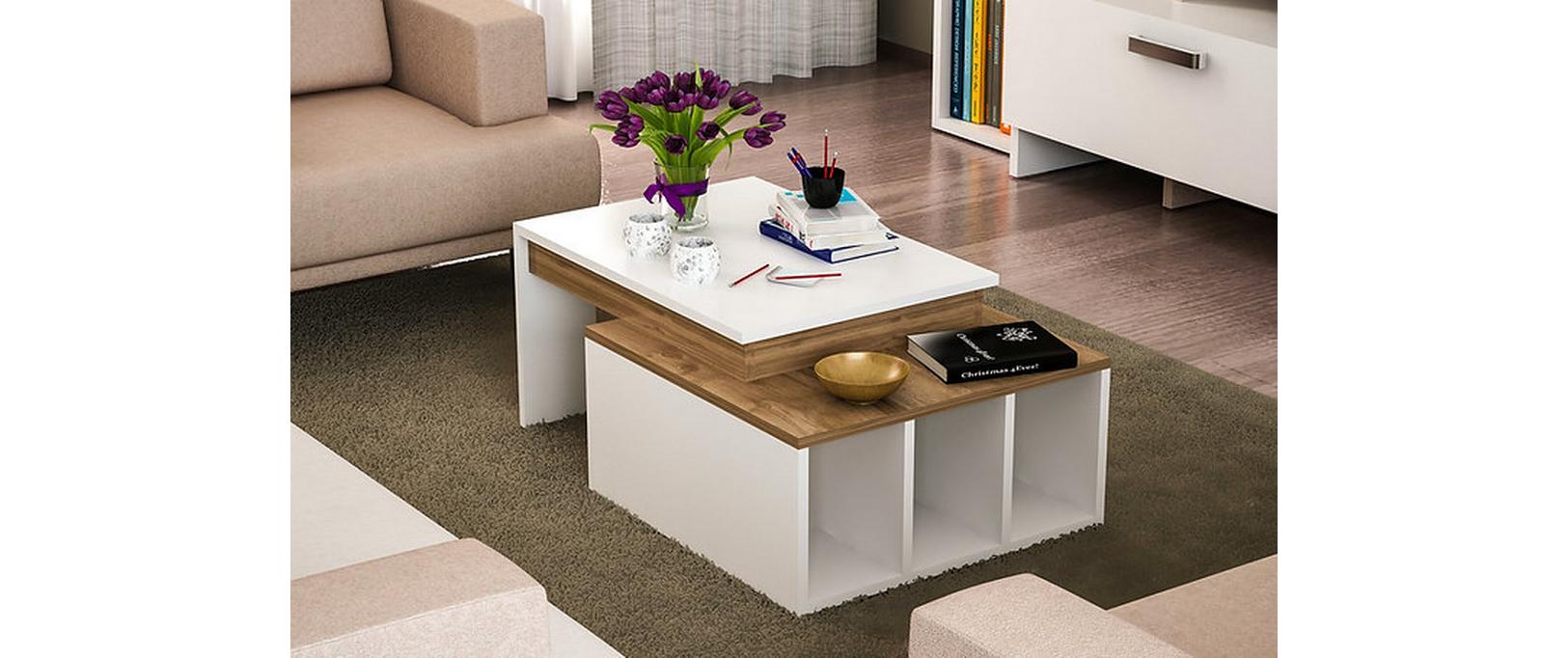 Couchtisch Kolarado 90 x 37.4 x 60 cm, Nature/Weiss<br>Wohnzimmertisch
