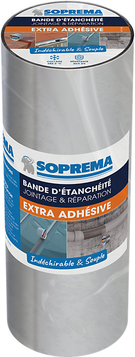 Bande d'étanchéité Extra Adhésive Soprema aluminium 30cm x 5m, ép. 0,6mm
