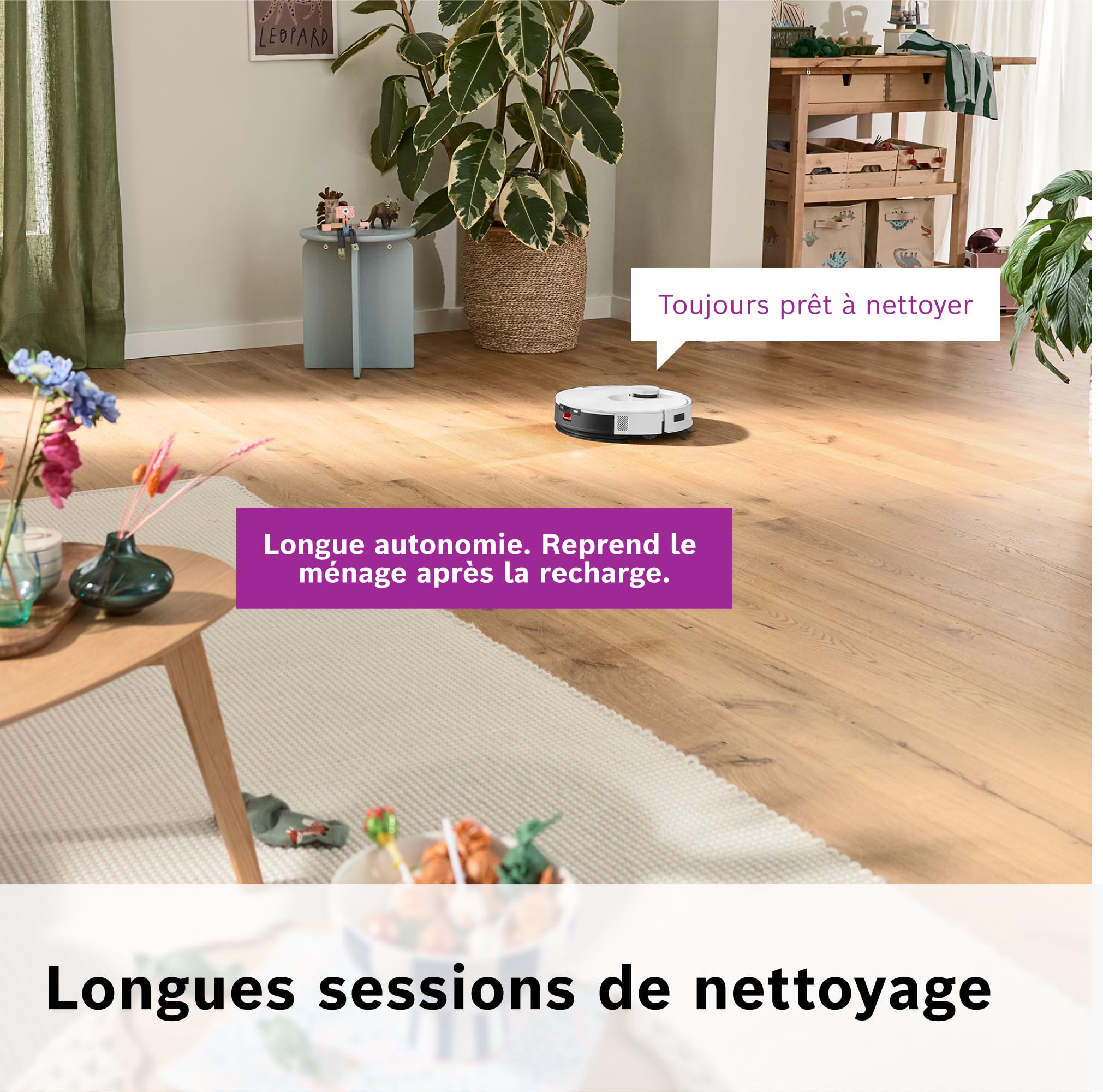 Bosch Spotless + BCRD1W Robot aspirateur-Laveur, 11 000 Pa, serpillère Statique, Station de Service, Navigation Smart Vision Infrarouge, Application H