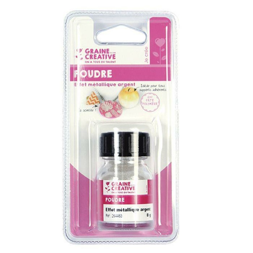 Poudre effet métallique argent pour pâte polymère - 8 g