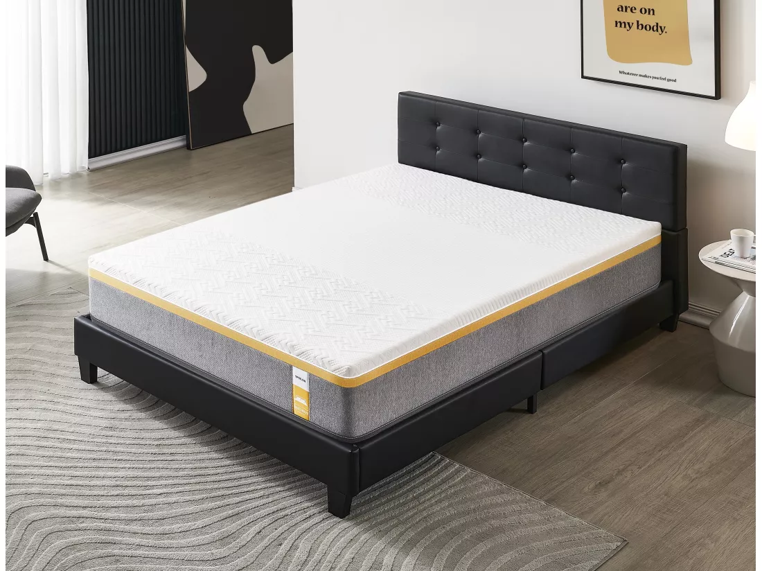 Ensemble Matelas + Lit Avec Tête De Lit 140x190 Cm, Ypsilon Ferme 28cm D’épaisseur