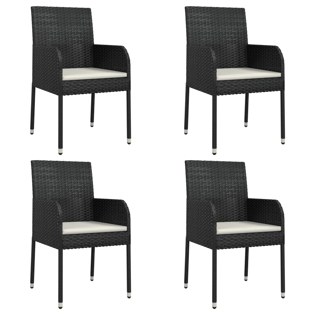Mobilier à dîner de jardin et coussins 5 pièces noir résine tressée