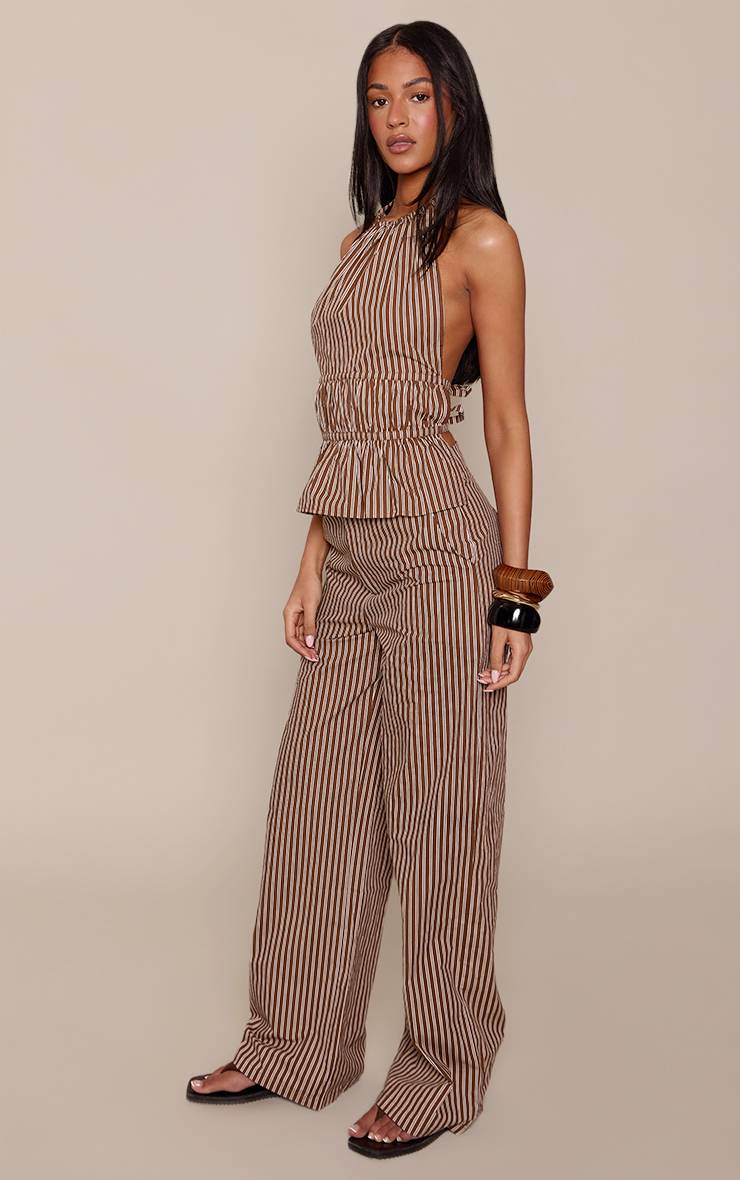 Pantalon Large Taille Mi-haute À Rayures Tissées Pour Grandes Tailles