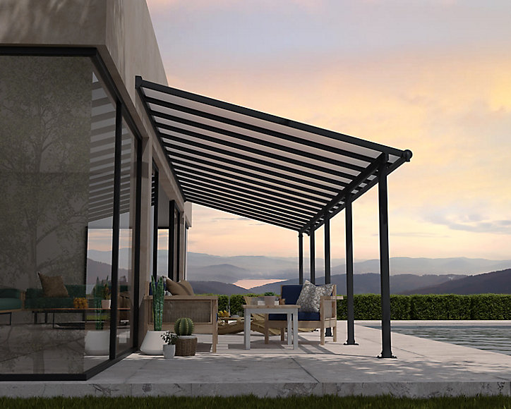 Pergola adossée fixe aluminium Canopia by Palram Olympia gris 3 x 9,15 m