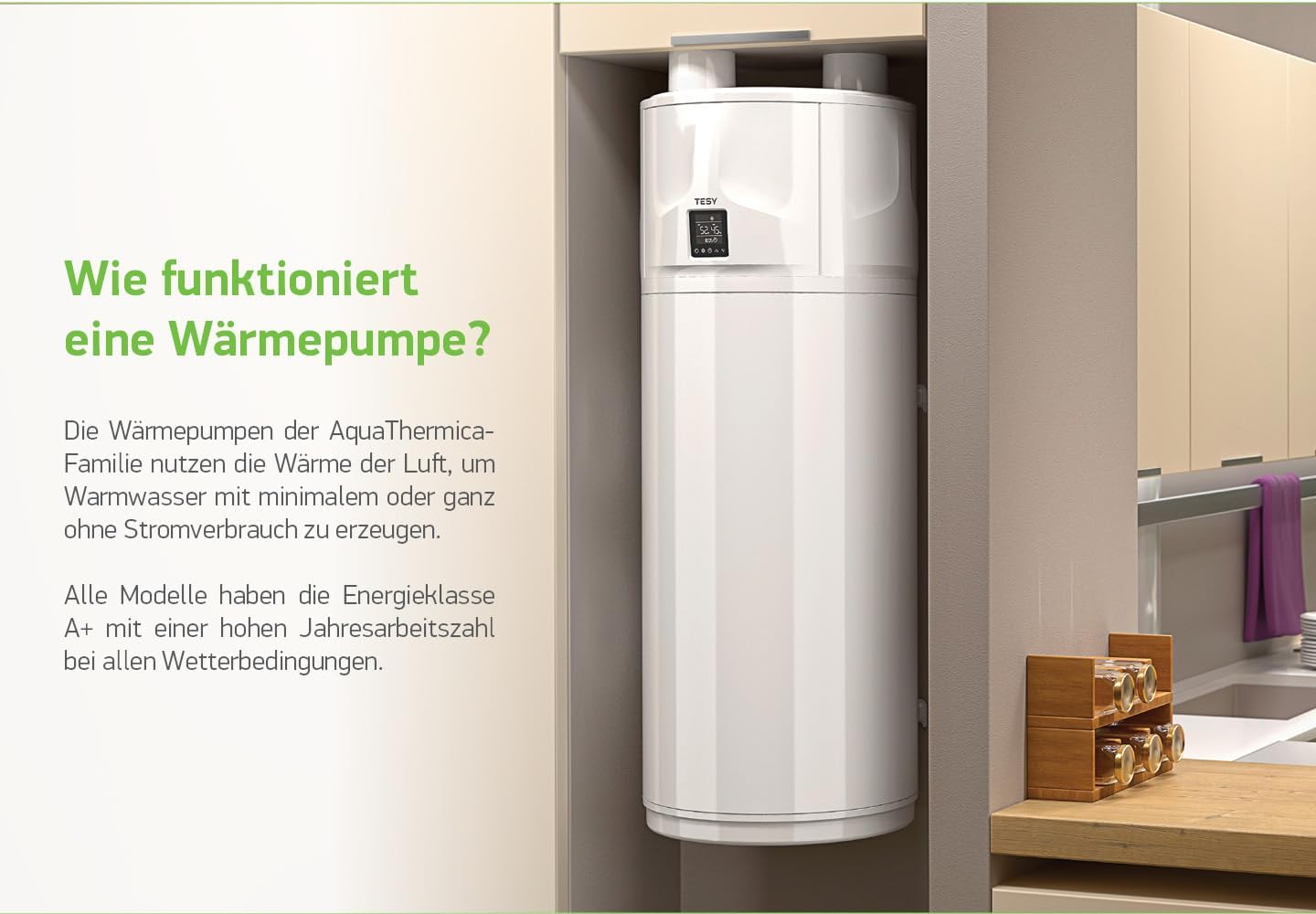 Kompakte wandhängende Brauchwasserwärmepumpe 150 Liter Wärmepumpe Warmwasser Trinkwasser Tesy HPWH 3.2