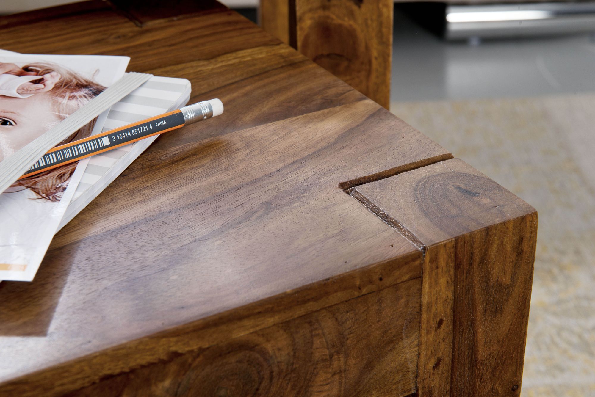 FineBuy Design Sheesham 3-teiliger Satz Beistell Tisch Massivholz Couchtisch