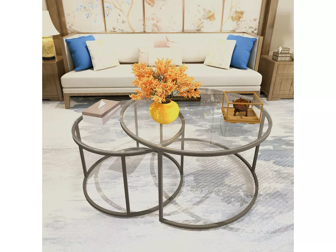 Set de 2 tables basses Kokkola rondes gigognes en verre clair