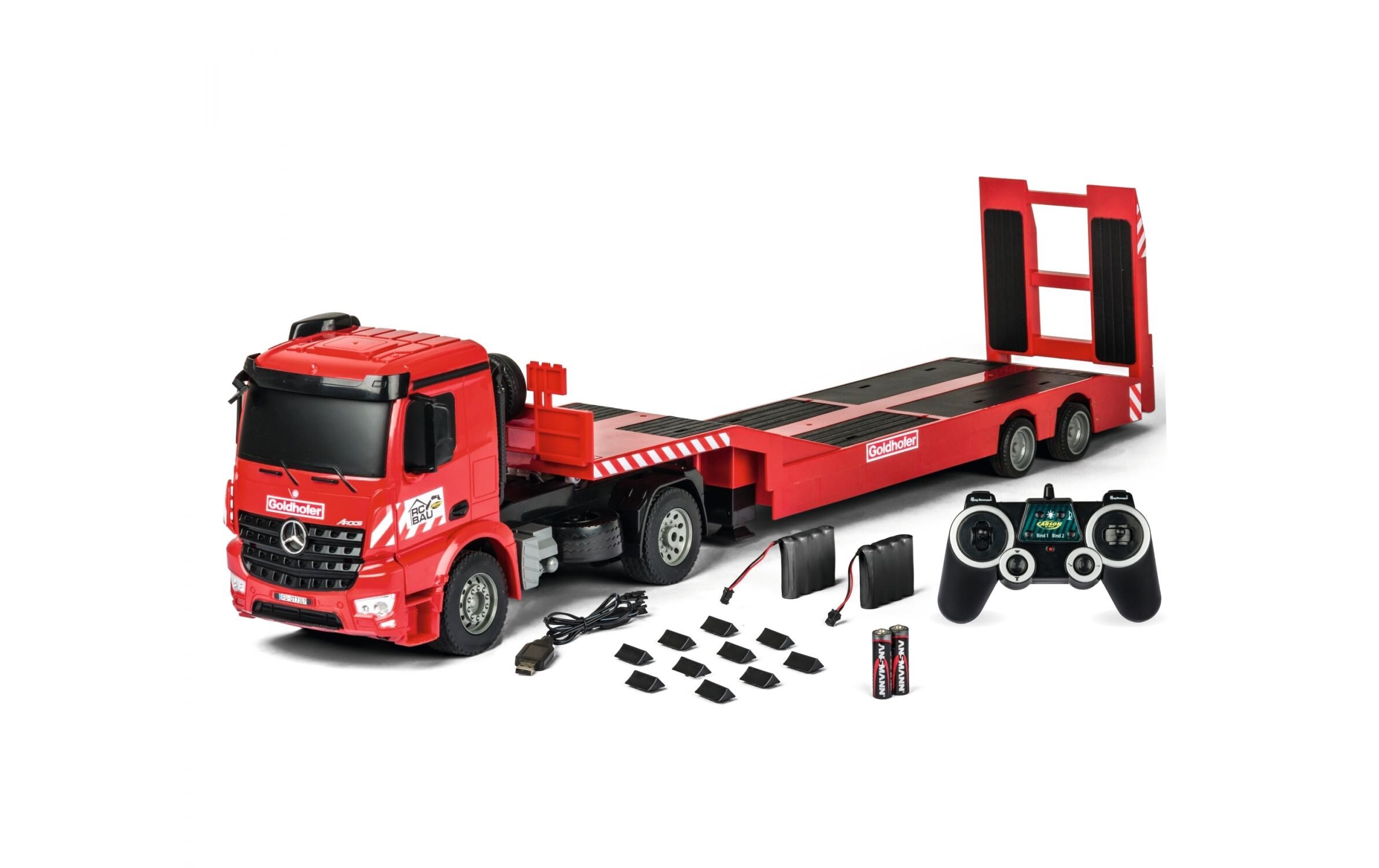 Lastwagen Mercedes-Benz Arocs Goldhofer RTR, 1:20<br>LKW Mercedes Arocs Sattelschlepper mit Tieflader