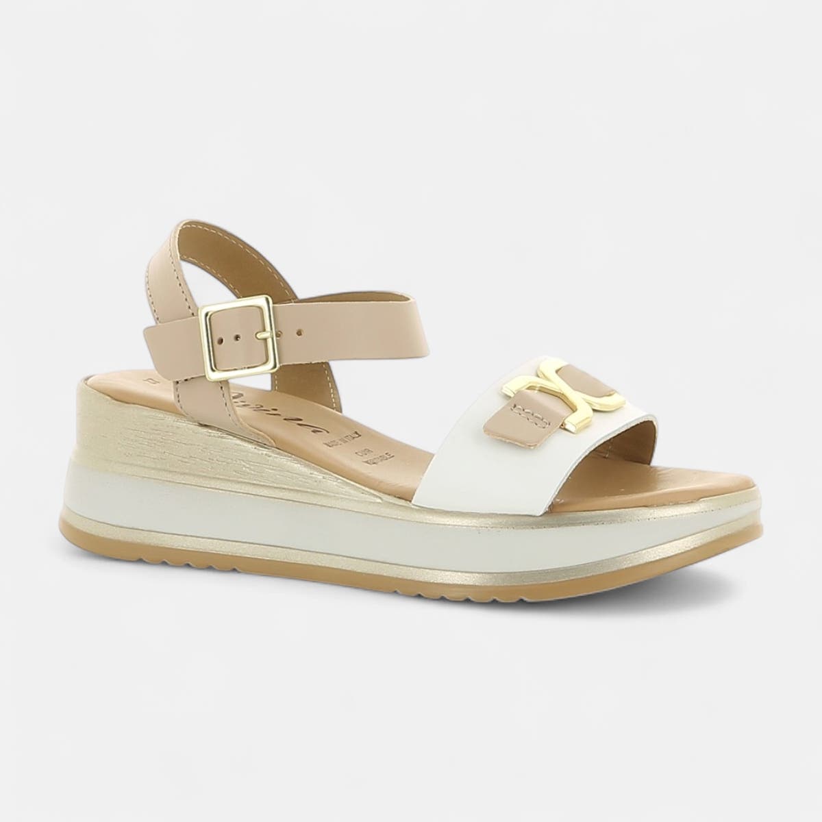 Nu-pieds à talon compensé Femme en cuir beige
