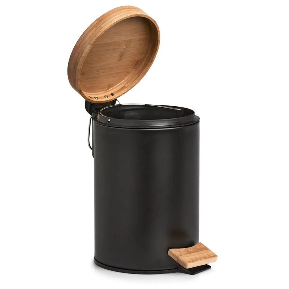 Zeller Pedaalemmer - 3L - zwart - metaal en bamboe - 24 cm