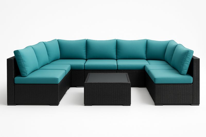 Gartenmöbel-Set Rattan Ecksofa mit Tisch, 8-teilig, Polyethylen, Türkis