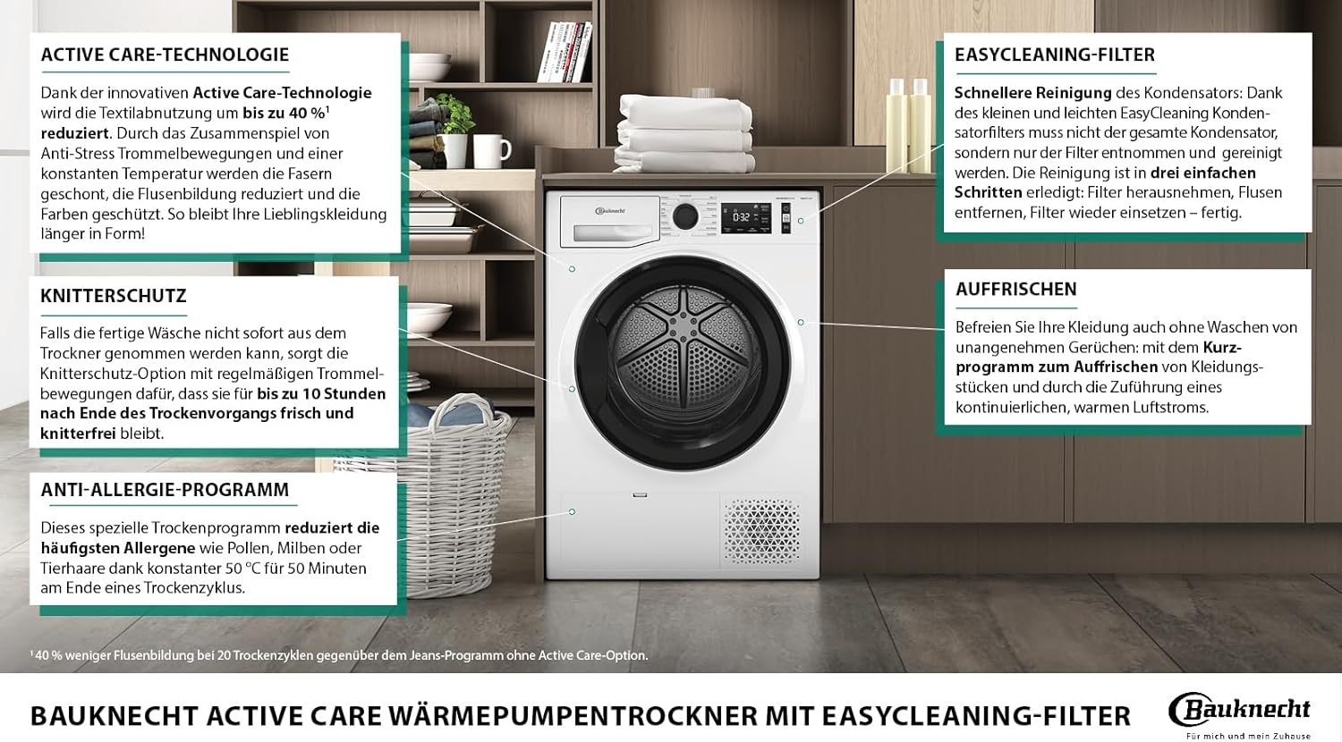 Bauknecht T Advance M11 83 N Wärmepumpentrockner /8kg /EEK A+++ /ActiveCare-Technologie/EasyCleaning-Filter/Auffrischen-Programm/Baby-Programm/Anti-Allergie-Programm/Kuscheltier Programm