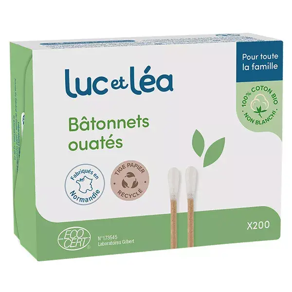 Luc and Léa Higiene e Cuidados - Cotonetes com Haste de Papel Reciclado - 200 unidades
