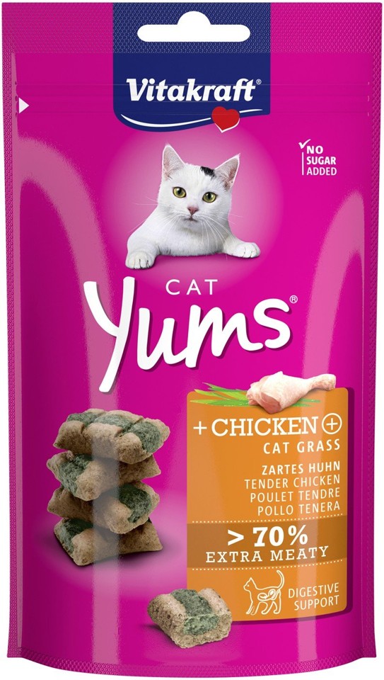 Vitakraft - Kattegodbider - 9 x Cat Yums m/kylling & kattegræs 40g