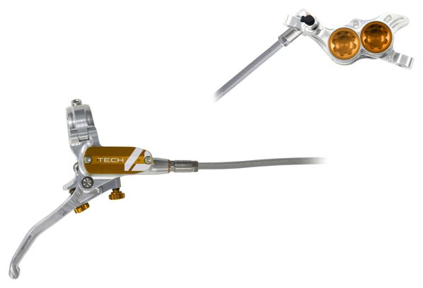 Frein Arrière Hope Tech 4 E4 Argent / Bronze Durite Tressé Aviation