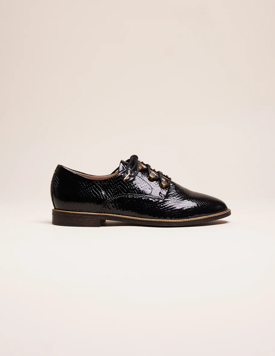 Derbies Denise - Cuir python verni noir
