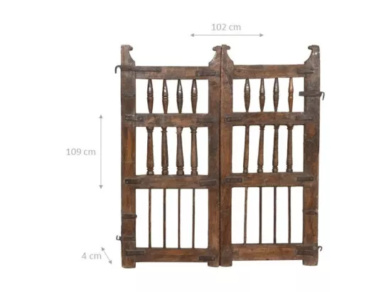 BISCOTTINI Portail - Bois Massif et Fer Finition Antique - Clôture en Fer - Portail en Métal - Porte Décorative - Portail d'Entrée - Clôture en Bois - Intérieur et Extérieur - 102x4x109cm
