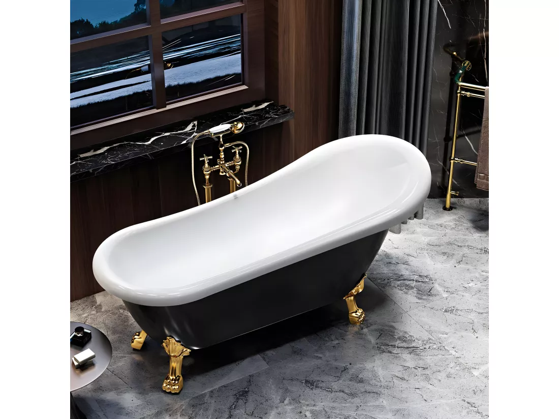 Baignoire ancienne rétro sur pieds RICHMOND Noire 171 cm Pieds de Lion Blancs