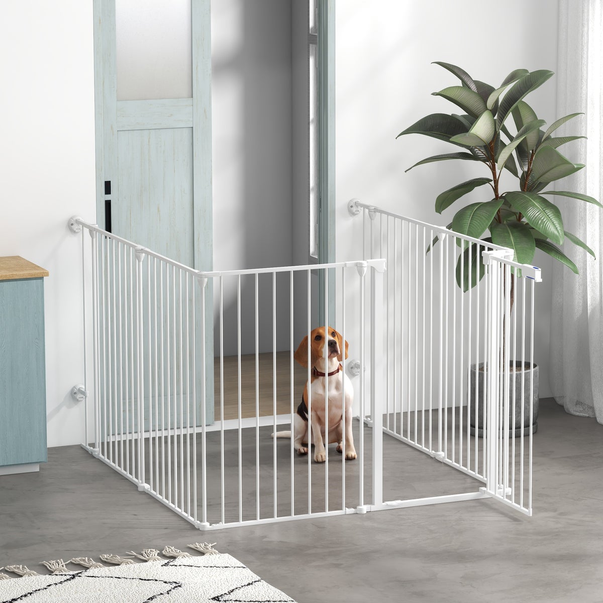 PawHut Puppy Playpen, 123L x 102B x 90H cm, Staal, Kunststof, Wit