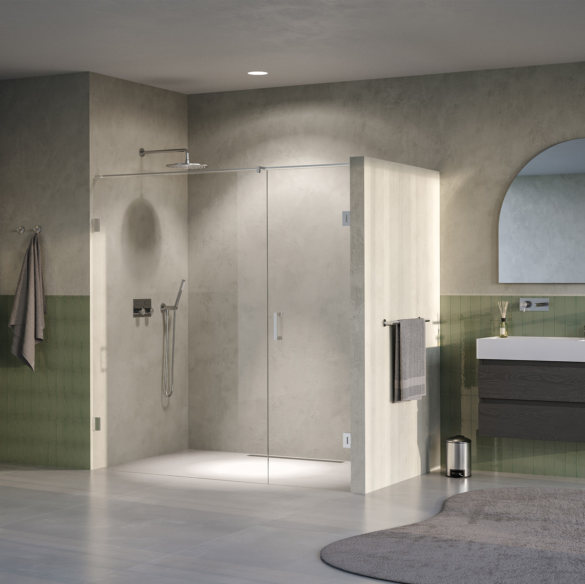 Brauer Void profielloze nisdeur 190cm met draaideur 70cm aan muur RVS geborsteld PVD