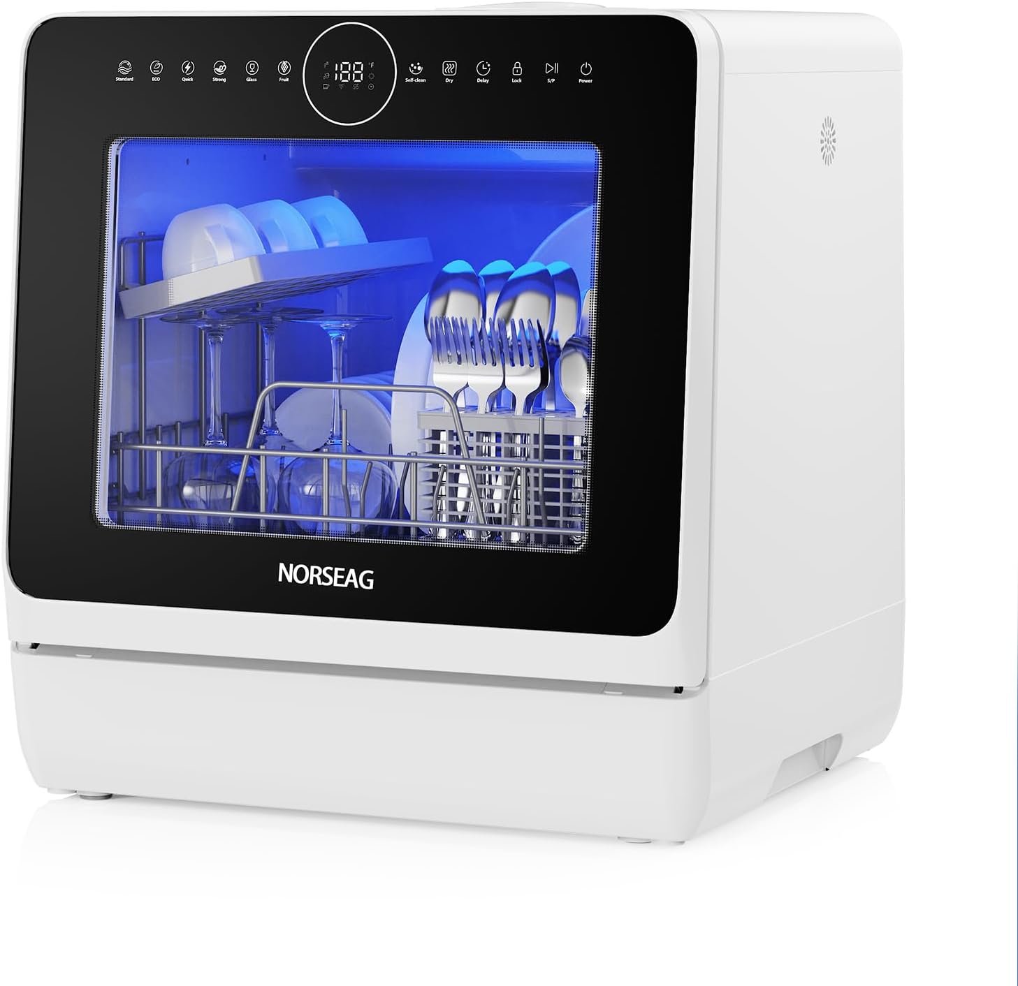 Mini Geschirrspüler – Tragbarer Tischgeschirrspüler mit 10 Programmen, 5L integriertem Wassertank, 3 Maßgedecken, Touch-Control & LED-Display, Überlaufschutz, für Küche, WG, Camping [Energieklasse D]