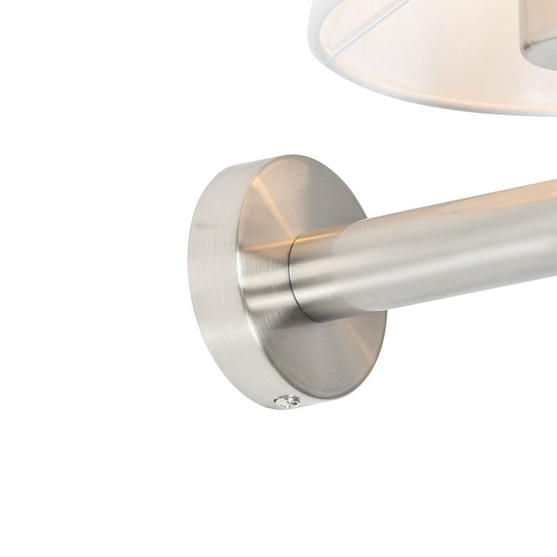 Moderne wandlamp staal met witte kap - Pluk