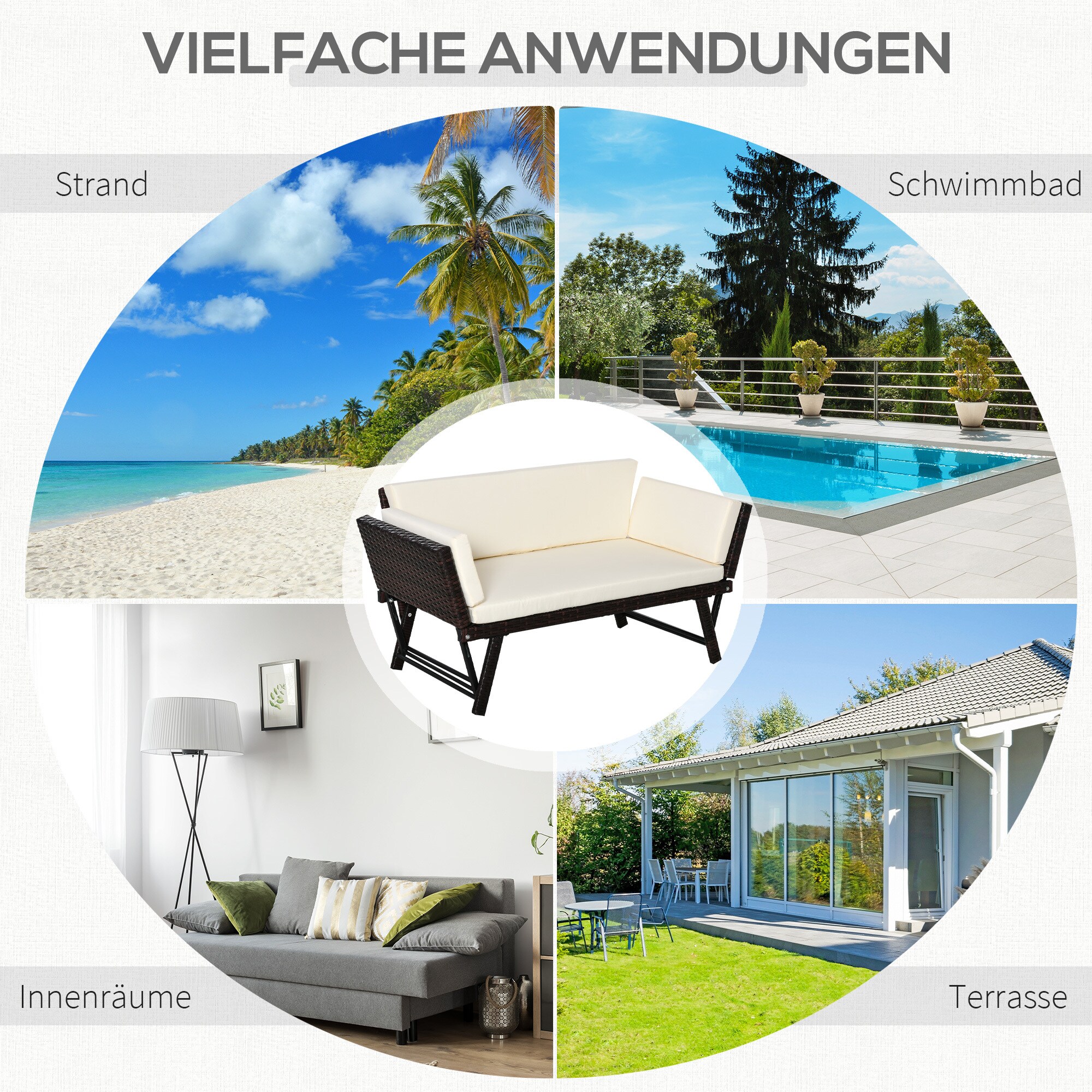 Outsunny Gartensofa mit klappbaren Armlehnen 129 x 66 x 67 cm (LxBxH)