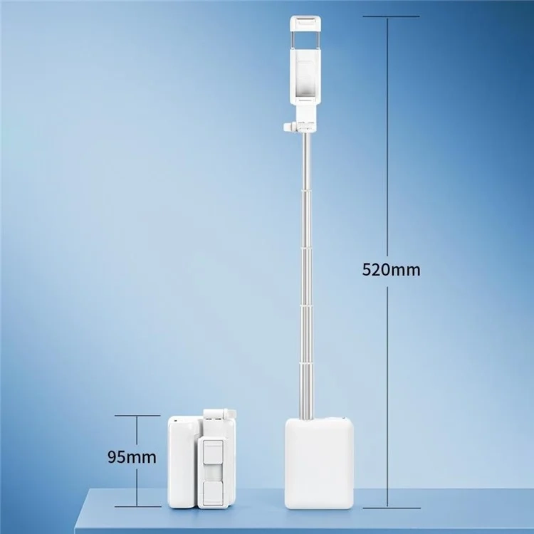 (95-520mm) Handyhalterung 360° Drehbare Selfie Stick mit LED-Licht & Tisch-Stativ-Funktion / Anti-Shake / Ausziehbar / Live Streaming - Weiss