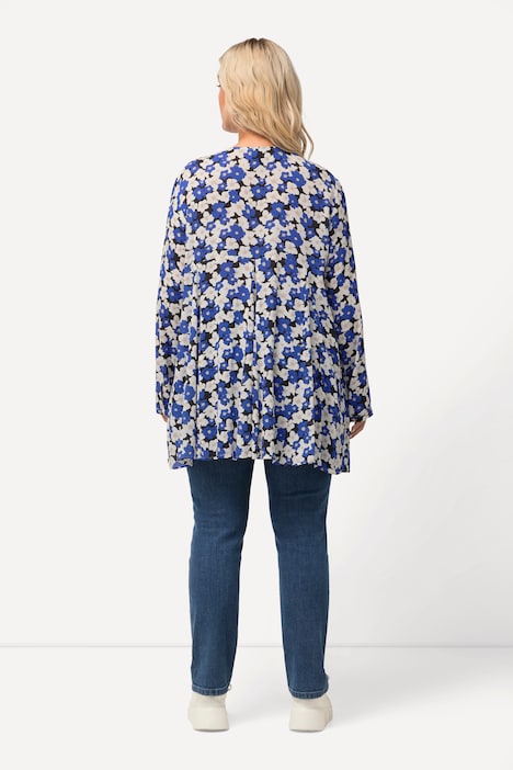 Bluse, bedruckt, A-Linie, Carree-Ausschnitt, Langarm
