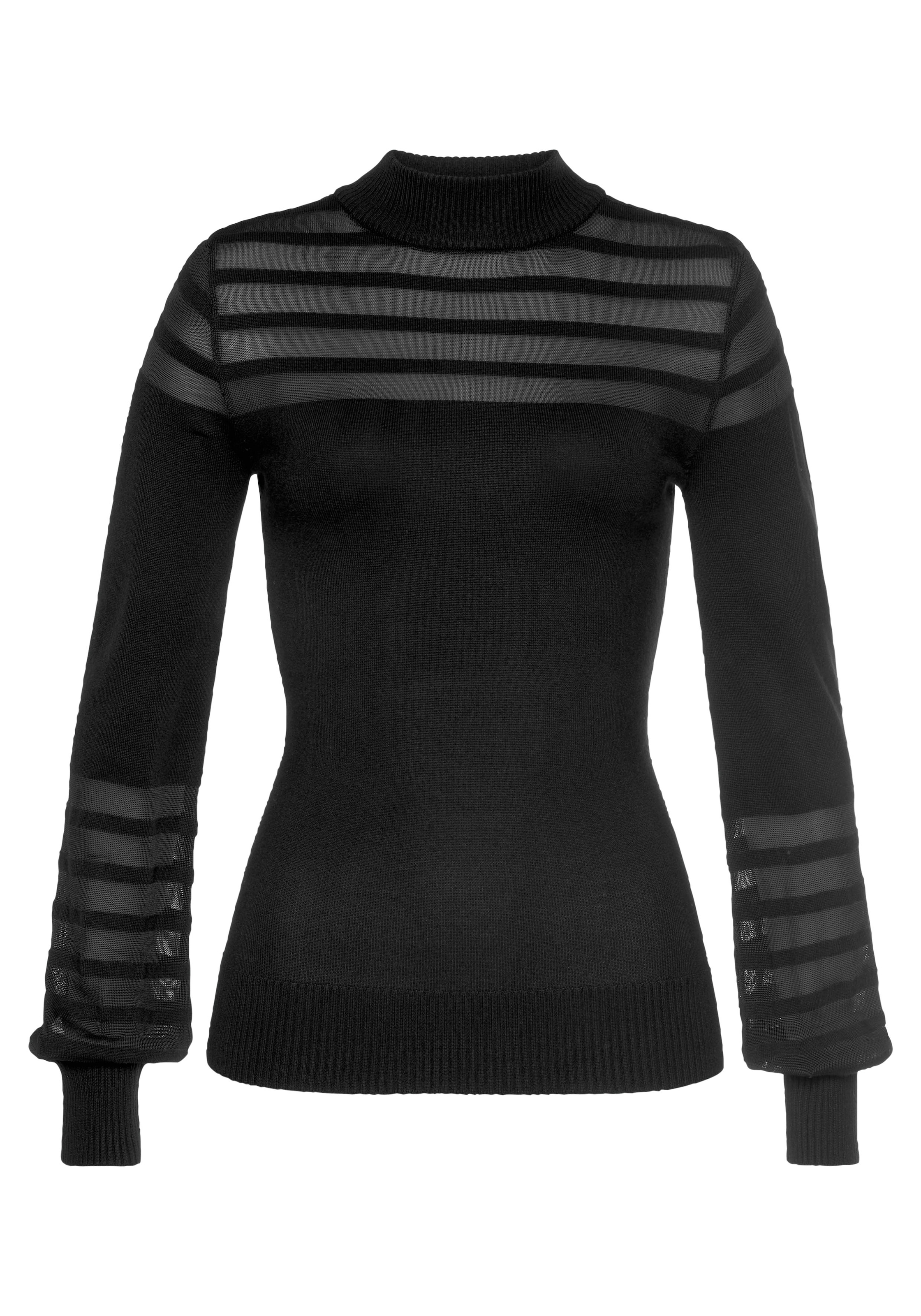 Melrose Stehkragenpullover , mit transparenten Streifen und Ballonärmeln