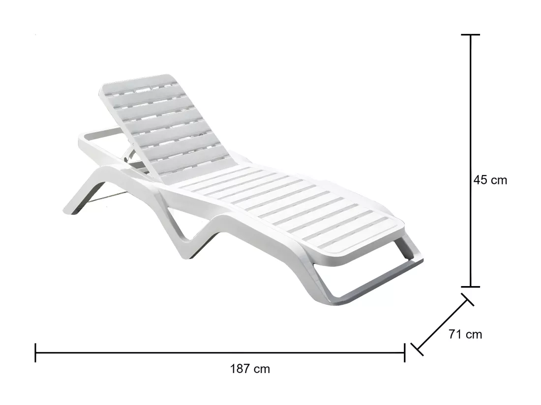 Chaise longue Dcoppol, Chaise longue de jardin réglable, Chaise longue d'extérieur, 100% Made in Italy, 192x72h100 cm, Blanc