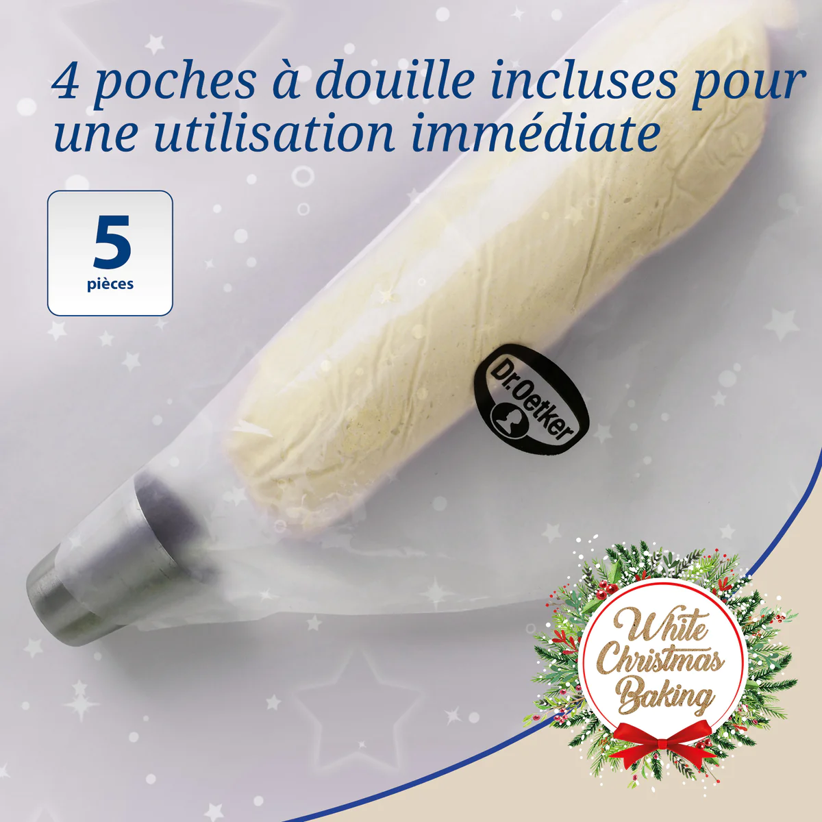 Lot de 4 poches à douille et embout flocon de neige en inox Baker Edit