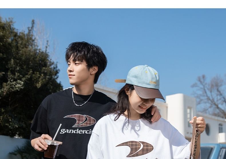 Really Point - Koppel bijpassende korte mouwen ronde hals drop shoulder letter geborduurd oversized T-shirt