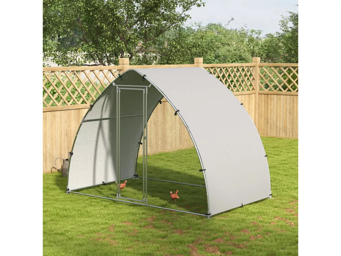 Enclos poulailler chenil 5,75 m² - toit anti-UV, porte verouillable - dim. 3,04L x 1,9l x 2,2H m - acier galvanisé