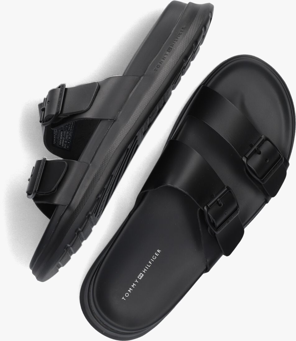TOMMY HILFIGER zwarte tommy hilfiger slippers d density hilfiger buckle